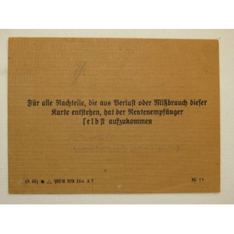 Certificado de la pensión de la tercera - Reich Rentenausweiskarte. Espenlaub militaria